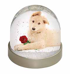 White German Shepherd with Rose Snow Globe Photo Waterball