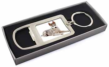 Siberian Husky Puppy Chrome Metal Bottle Opener Keyring in Box