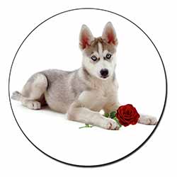 Siberian Husky with Red Rose Fridge Magnet Printed Full Colour