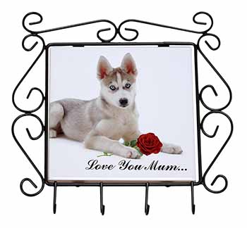 Husky with Red Rose 