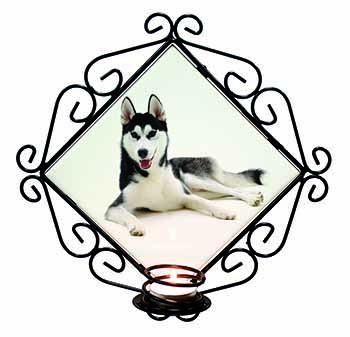 Siberian Husky Dog Wrought Iron Wall Art Candle Holder