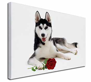 Siberian Husky with Red Rose Canvas X-Large 30"x20" Wall Art Print