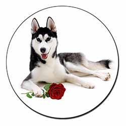 Siberian Husky with Red Rose Fridge Magnet Printed Full Colour