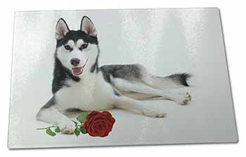 Large Glass Cutting Chopping Board Siberian Husky with Red Rose