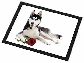 Siberian Husky with Red Rose Black Rim High Quality Glass Placemat