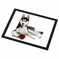 Siberian Husky with Red Rose Black Rim High Quality Glass Placemat