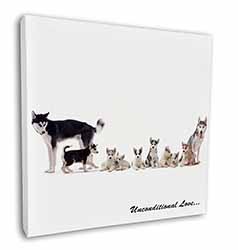 Siberian Husky Family with Love Square Canvas 12"x12" Wall Art Picture Print