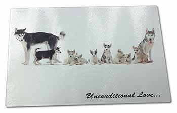 Large Glass Cutting Chopping Board Siberian Husky Family with Love