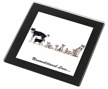 Siberian Husky Family with Love Black Rim High Quality Glass Coaster