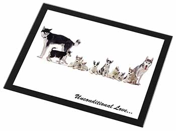 Siberian Husky Family with Love Black Rim High Quality Glass Placemat