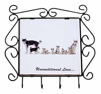 Siberian Husky Family with Love Wrought Iron Key Holder Hooks