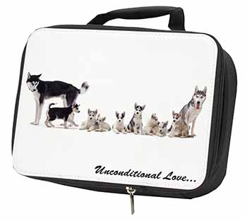 Siberian Husky Family with Love Black Insulated School Lunch Box/Picnic Bag