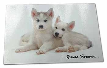 Large Glass Cutting Chopping Board Husky Puppies 