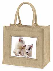 Siberian Husky Natural/Beige Jute Large Shopping Bag