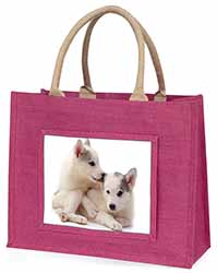 Siberian Husky Large Pink Jute Shopping Bag