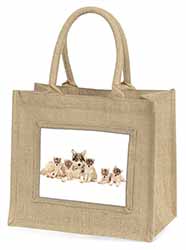 Utonagan Puppy Dogs Natural/Beige Jute Large Shopping Bag