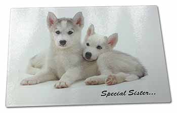 Large Glass Cutting Chopping Board Huskies 