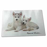 Large Glass Cutting Chopping Board Huskies 