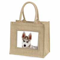 Siberian Husky Natural/Beige Jute Large Shopping Bag