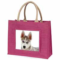 Siberian Husky Large Pink Jute Shopping Bag