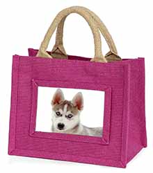 Siberian Husky Little Girls Small Pink Jute Shopping Bag