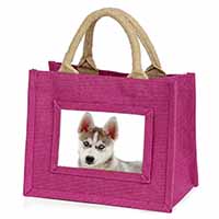 Siberian Husky Little Girls Small Pink Jute Shopping Bag