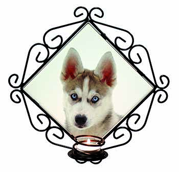 Siberian Husky Wrought Iron Wall Art Candle Holder