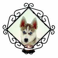 Siberian Husky Wrought Iron Wall Art Candle Holder