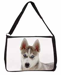 Siberian Husky Large Black Laptop Shoulder Bag School/College