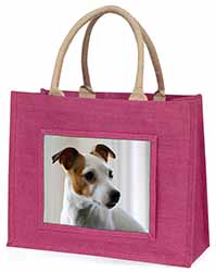 Jack Russell Terrier Dog Large Pink Jute Shopping Bag