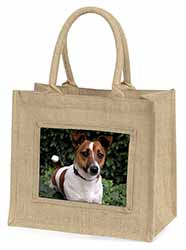 Jack Russell Terrier Dog Natural/Beige Jute Large Shopping Bag