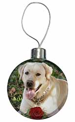 Yellow Labrador with Red Rose Christmas Bauble