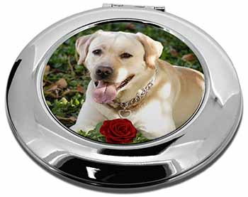 Yellow Labrador with Red Rose Make-Up Round Compact Mirror