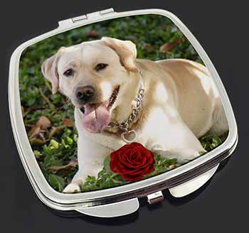 Yellow Labrador with Red Rose Make-Up Compact Mirror