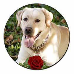 Yellow Labrador with Red Rose Fridge Magnet Printed Full Colour