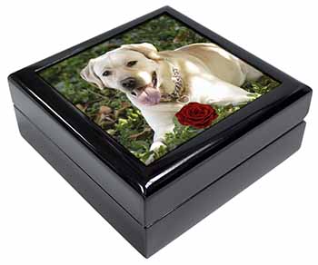 Yellow Labrador with Red Rose Keepsake/Jewellery Box