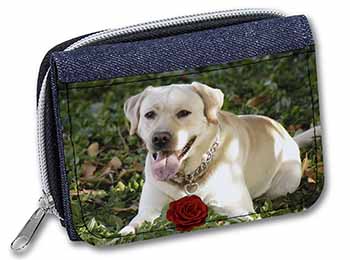 Yellow Labrador with Red Rose Unisex Denim Purse Wallet