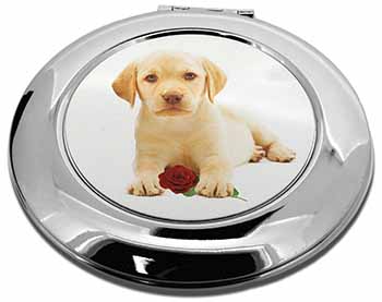 Yellow Labrador Puppy with Rose Make-Up Round Compact Mirror