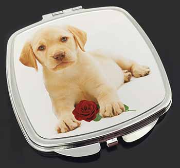 Yellow Labrador Puppy with Rose Make-Up Compact Mirror