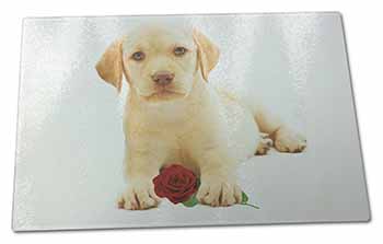 Large Glass Cutting Chopping Board Yellow Labrador Puppy with Rose