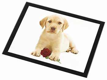 Yellow Labrador Puppy with Rose Black Rim High Quality Glass Placemat