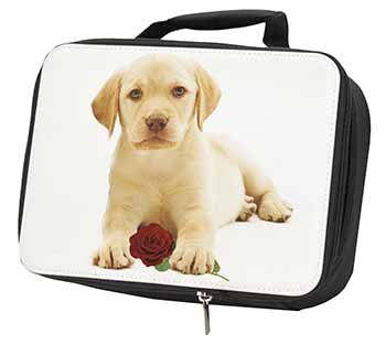 Yellow Labrador Puppy with Rose Black Insulated School Lunch Box/Picnic Bag