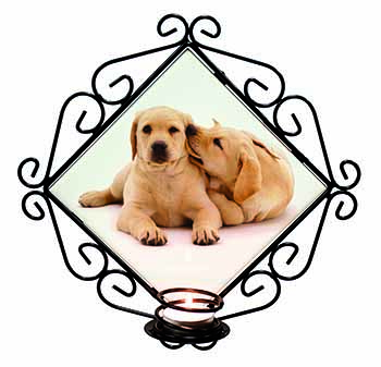 Yellow Labrador Dogs Wrought Iron Wall Art Candle Holder