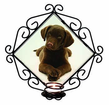 Chocolate Labrador Puppy Dog Wrought Iron Wall Art Candle Holder