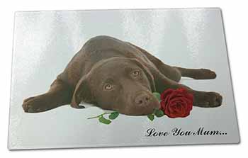 Large Glass Cutting Chopping Board Choc Labrador with Rose 