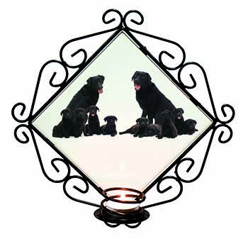 Black Labradors Wrought Iron Wall Art Candle Holder