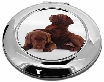 Chocolate Labrador Puppies Make-Up Round Compact Mirror