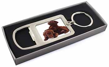 Chocolate Labrador Puppies Chrome Metal Bottle Opener Keyring in Box