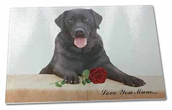 Large Glass Cutting Chopping Board Black Lab with Rose 