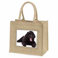 Black Labradoodle Dog Natural/Beige Jute Large Shopping Bag